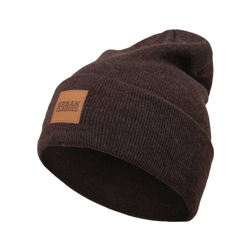 Urban Classics - Leatherpatch Long Mütze Beanie - Braun